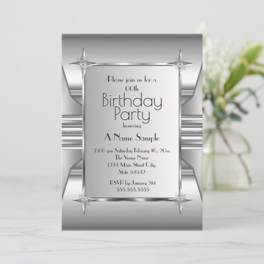 Deko Silver Chrome Metal Image Birthday Party Einladung (Stehend Vorderseite)