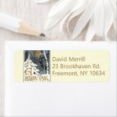 Deko Snowy Scene Moon Tree Rückgabeadresse Etikett (Insitu)