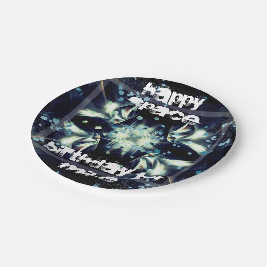 Deko Star Space & Ihr Text Pappteller (Schrägansicht)