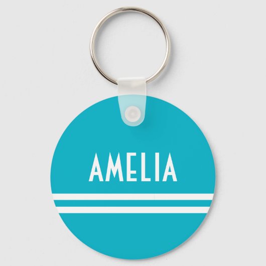 Deko Streifen Name Monogram White Bright Blue Schlüsselanhänger (Vorderseite)