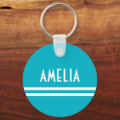 Deko Streifen Name Monogram White Bright Blue Schlüsselanhänger (Vorderseite)