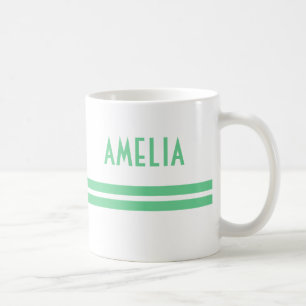 Deko-Streifen-Namensmonogramm-Minzen-Grün-Weiß Kaffeetasse