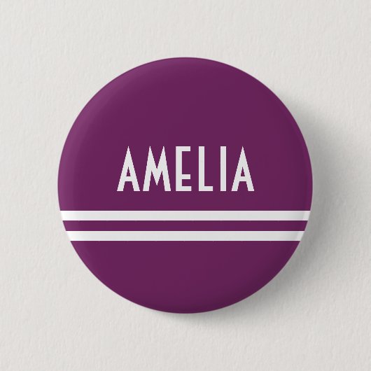 Deko Stripes Name Monogramm Weiß weich Lila Button (Vorderseite)