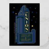 Deko Theater Sign Vintage Hochzeit Folieneinladung (Vorderseite)