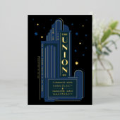 Deko Theater Sign Vintage Hochzeit Folieneinladung (Stehend vorne)