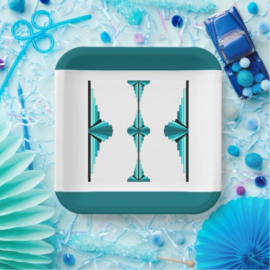 Deko von Elementen in aquamarinen grünen Papierpla Pappteller (Party)