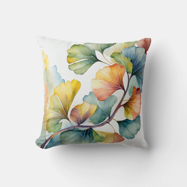 Dekokissen | Aquarellfarbene Gingko - Blätter (Vorderseite)