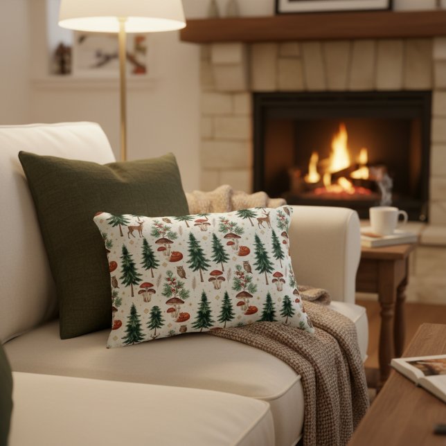 Dekokissen mit Waldtieren im Winterwald (Winter Woodland Forest Animals Decorative Pillow)