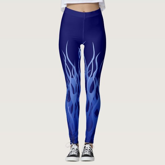 Dekor der blauen Racing-Flammen Leggings (Vorderseite)