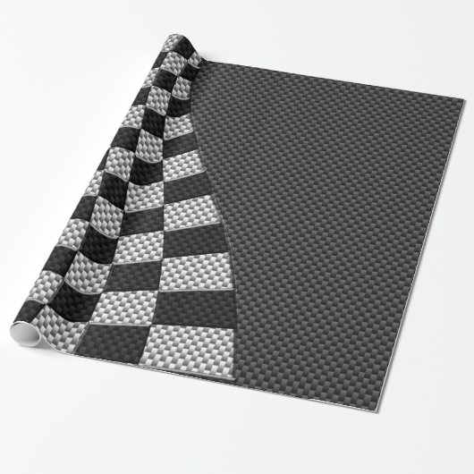 Dekor der Racing Flag Wave im Carbon Fibre-Stil Geschenkpapier (Ungerollt)