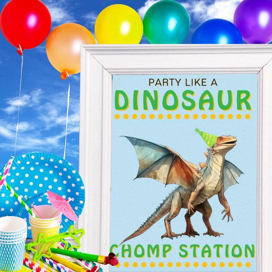 Dekor des Dinosauriers Party Zeichen: Chomp Statio Poster