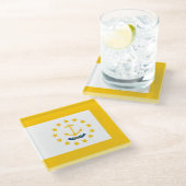 Dekor für das Flaggendesign auf der Insel Rhode Glasuntersetzer (Schrägansicht)