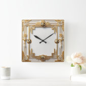Dekor von Gold und Weiß Quadratische Wanduhr (Zuhause)