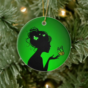 Dekoration aus Keramik Grüne Schmetterlinge