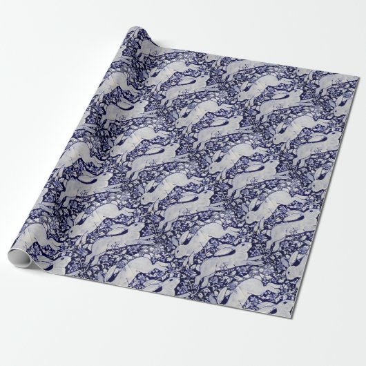 Dekoration aus weißen und blauen Kaninchen Cobalt  Geschenkpapier (Ungerollt)