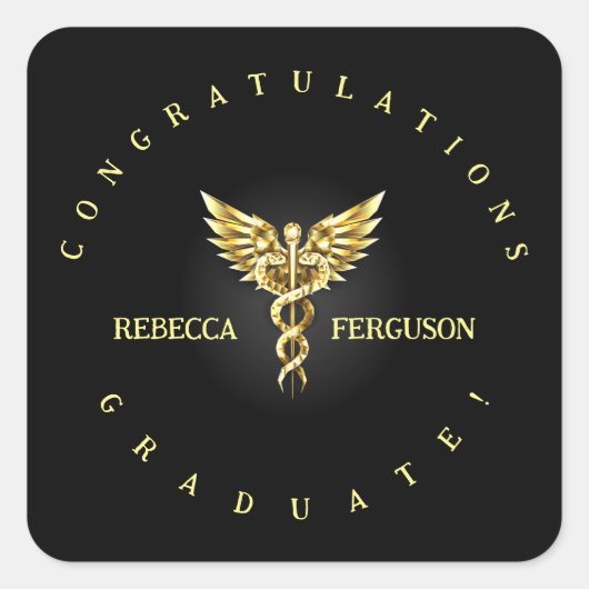 Dekoration der Graduierungspartei Caduceus Quadratischer Aufkleber (Vorderseite)