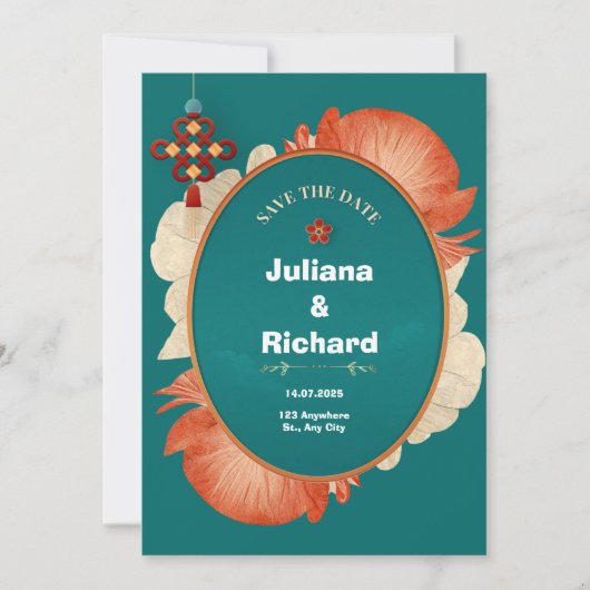 Dekoration der grünen Roten Blume Einladung zur Ho (Vorderseite)