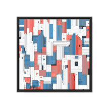 Dekoration der Wand in Rot und Blau