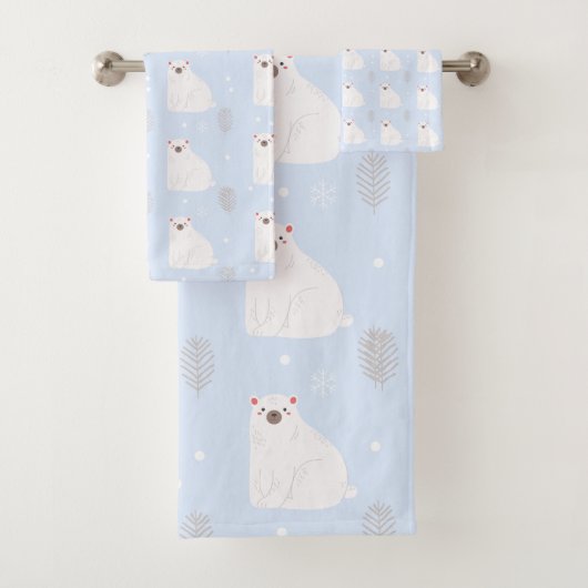 Dekoration des Blue Winter Polar Bear Kinderzimmer Badhandtuch Set (Insitu)