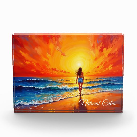 Dekoration des Girl Sunset Beach Fotoblock (Vorderseite)