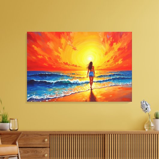 Dekoration des Girl Sunset Beach Leinwanddruck (Insitu (Wohnzimmer))