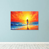 Dekoration des Girl Sunset Beach Leinwanddruck (Insitu (Holzboden))
