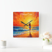 Dekoration des Girl Sunset Beach Quadratische Wanduhr (Zuhause)
