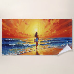 Dekoration des Girl Sunset Beach Strandtuch