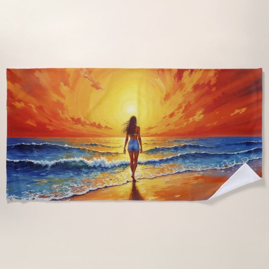 Dekoration des Girl Sunset Beach Strandtuch (Vorderseite)