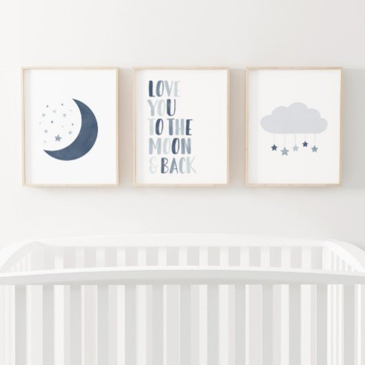 Dekoration des Navy Blue Moon and Stars Kinderzimm Bilderwand Sets