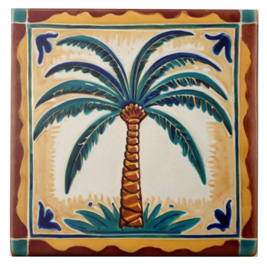 Dekoration des Palm Tree Yellow Brown & Green Beac Fliese (Vorderseite)