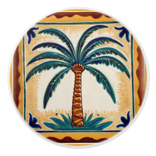 Dekoration des Palm Tree Yellow Brown & Green Beac Keramikknauf