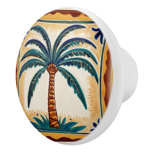 Dekoration des Palm Tree Yellow Brown & Green Beac Keramikknauf (Rechts)