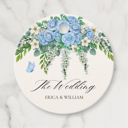 Dekoration in blauer Blume Geschenkanhänger (Vorderseite)