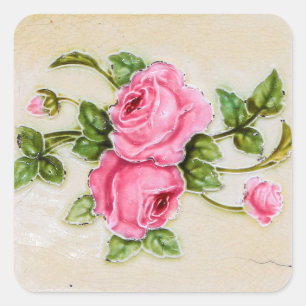 Dekoration Majolica Vintage Rose Blumenstrauß Quadratischer Aufkleber