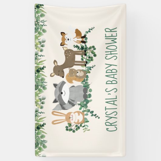Dekoration von Waldtieren Grünpflanzen Kinderdusch Banner (Vertikal)
