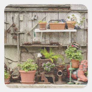 Dekorationen auf Holzzaun, Quadratischer Aufkleber