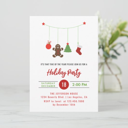 Dekorationen Niedliche Weihnachtsfeier Einladung (Stehend Vorderseite)