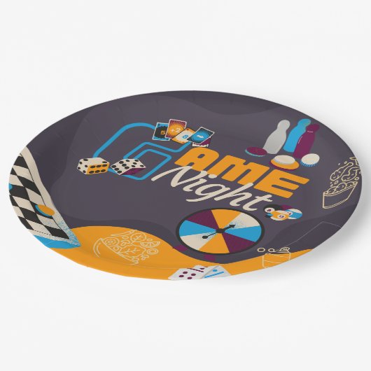 Dekorationen zum Thema "Spielabend" des Party Pappteller (Schrägansicht)