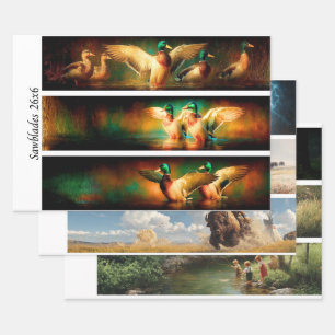 Dekorationspapier-Decoupage Stockenten-Angeln-Jag Geschenkpapier Set