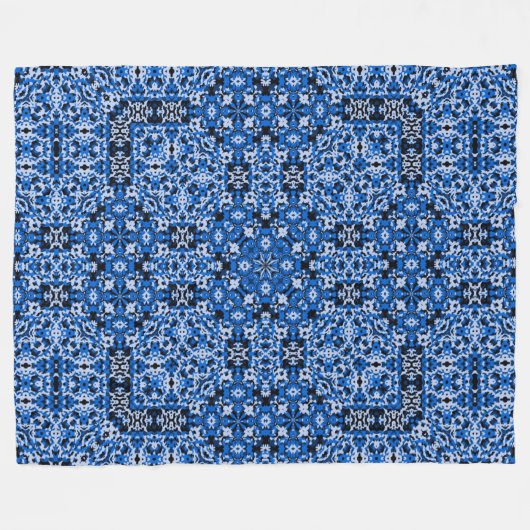 Dekorativ Blue Denim Satin Mandala Quilt Pattern Fleecedecke (Vorderseite (Horizontal))