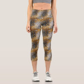 Dekorativ, glanzy, Funkelnd, Schwarz, Gold, Leggin Capri Leggings (Vorderseite)
