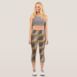Dekorativ, glanzy, Funkelnd, Schwarz, Gold, Leggin Capri Leggings