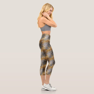 Dekorativ, Glitzernd, Funkelnd, Schwarz, Gold, Leg Capri Leggings