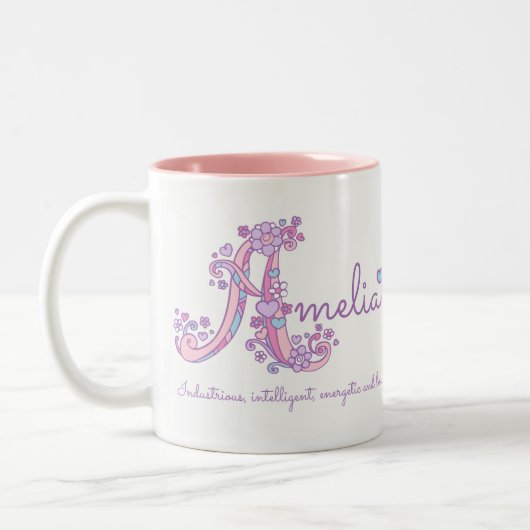 Dekorative A Monogramm-Tasse Amelianamensbedeutung Zweifarbige Tasse (Links)