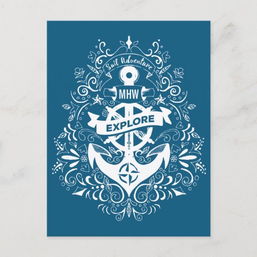 Dekorative Ankerkarte für Monogramm Postkarte (Vorderseite)