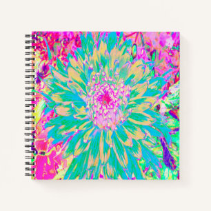 Dekorative Aquamarin Grün und Heiß Rosa Dahlia Blu Notizblock
