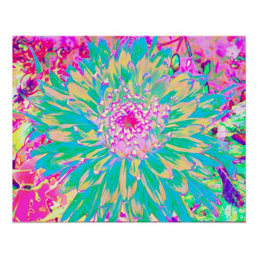 Dekorative Aquamarin Grün und Heiß Rosa Dahlia Blu Poster (Vorderseite)