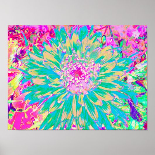 Dekorative Aquamarin Grün und Heiß Rosa Dahlia Blu Poster (Vorne)