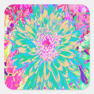 Dekorative Aquamarin Grün und Heiß Rosa Dahlia Blu Quadratischer Aufkleber